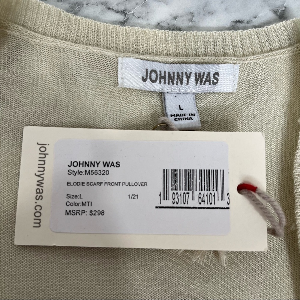 Johnny Was Boho Elodie Scarf Front Lightweight Pullover Top Silk Cashmere Large - Picture 9 of 15